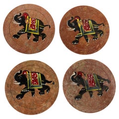Vintage Rajasthani Brown Marble Stone with Indian Elephants Design