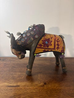 Vintage Rajasthani Embroidered Bull Folk Art Figure, India, Anglo Raj Decor