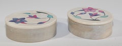 Vintage Rajasthani Pietra Dura Stone Inlay Trinket Boxes Set