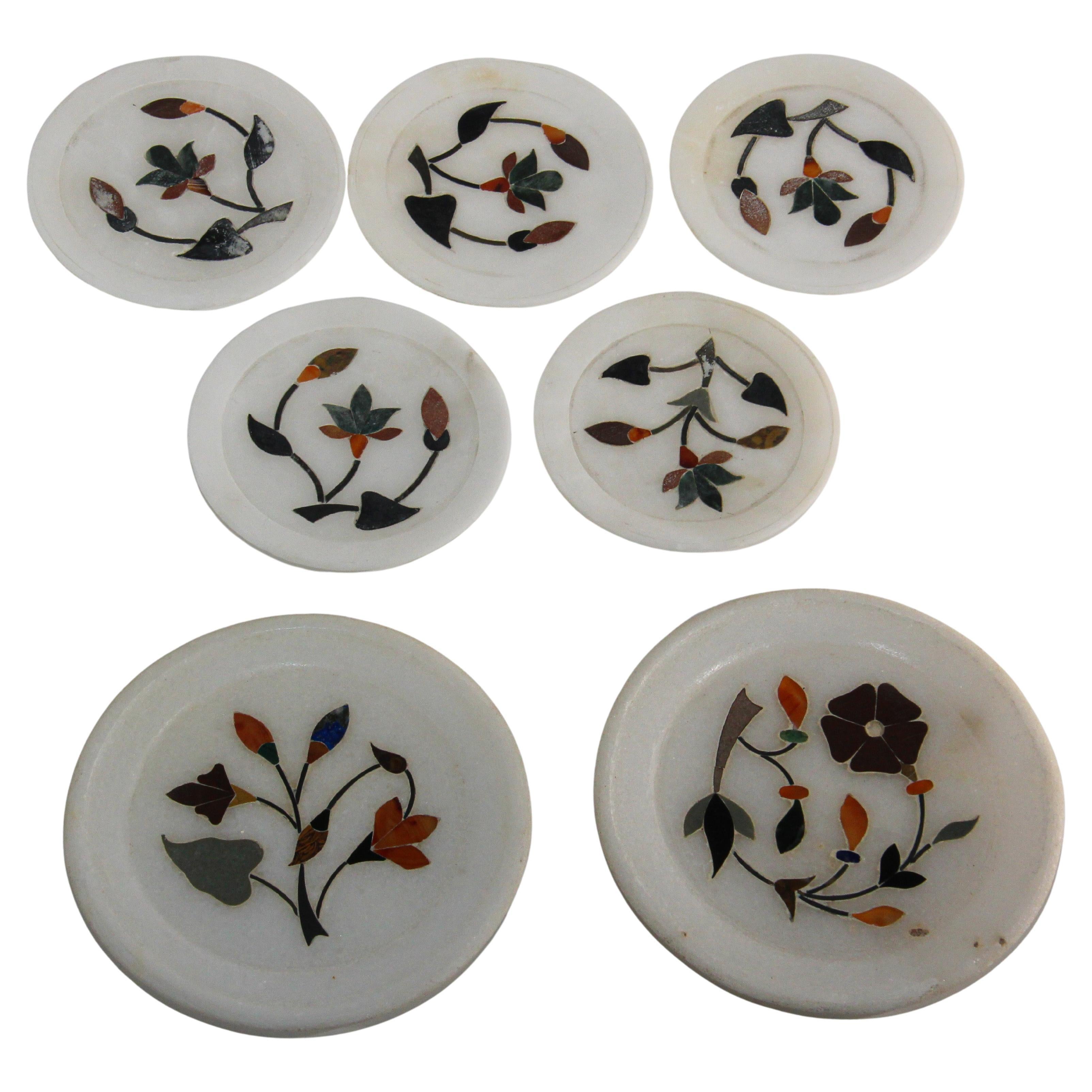 Vintage Rajastán Pietra DURA Incrustación de piedra blanca Estilo Taj Mahal India