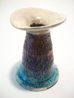 Vintage Raku Studio Pottery Vase - Iridescent Glaze - Signed - Circa 1970's