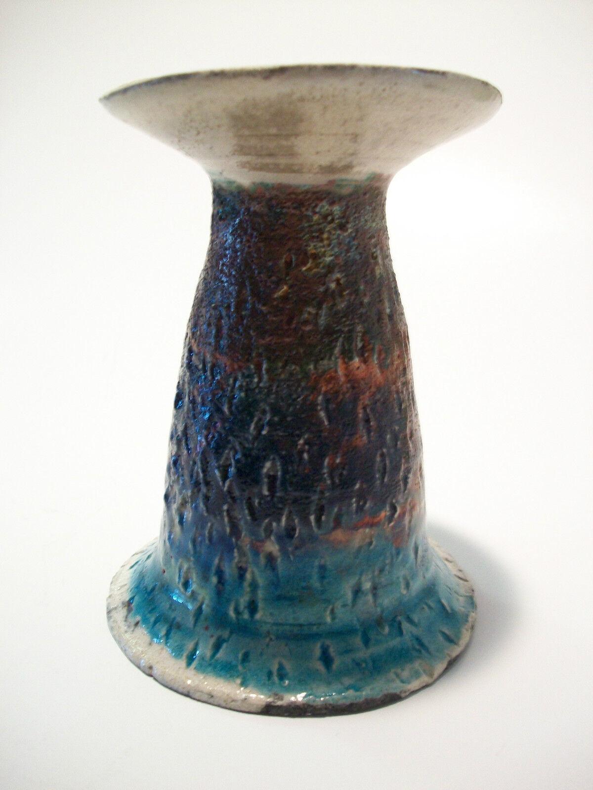 Mid-Century Modern Vintage Raku Studio Pottery Vase - Iridescent Glaze - Signed - Circa 1970's For Sale