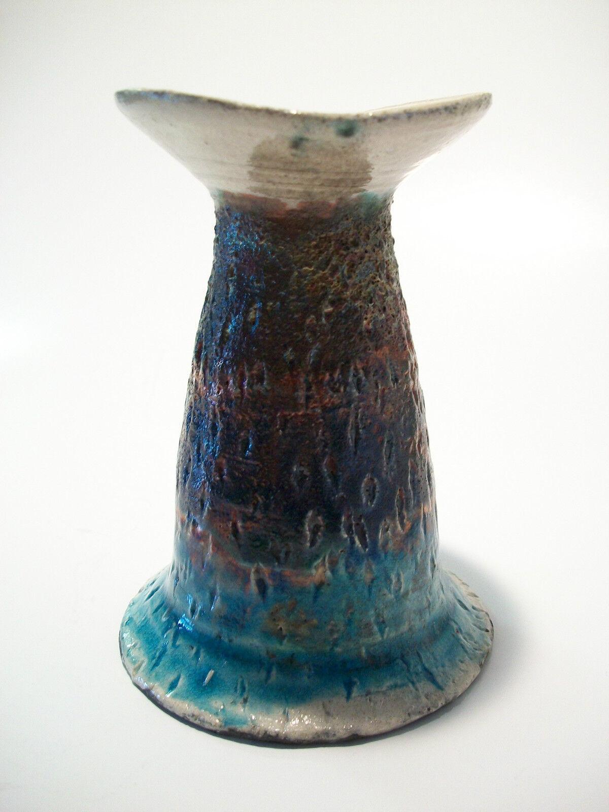 Glazed Vintage Raku Studio Pottery Vase - Iridescent Glaze - Signed - Circa 1970's For Sale