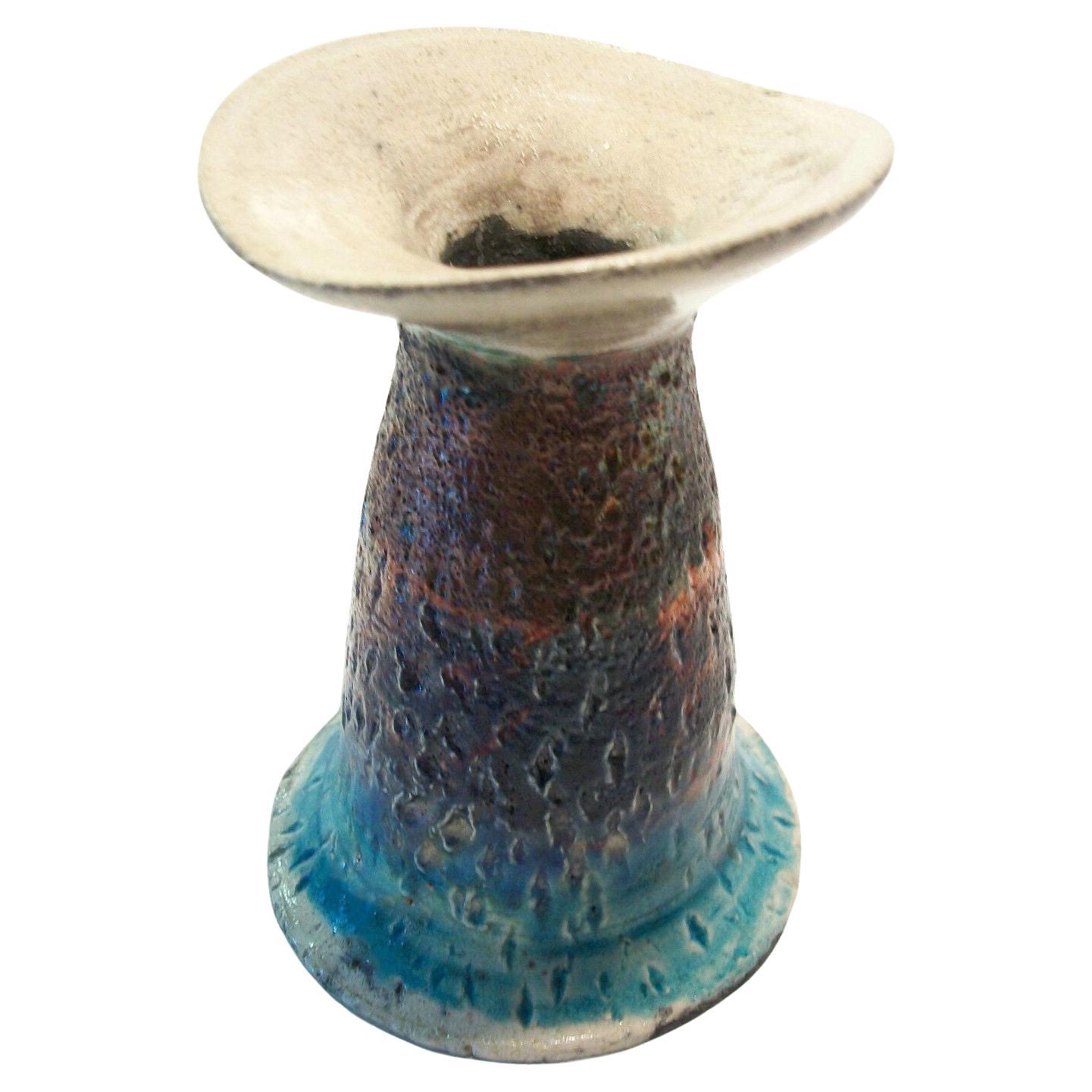 Vintage Raku Studio Pottery Vase - Iridescent Glaze - Signed - Circa 1970's