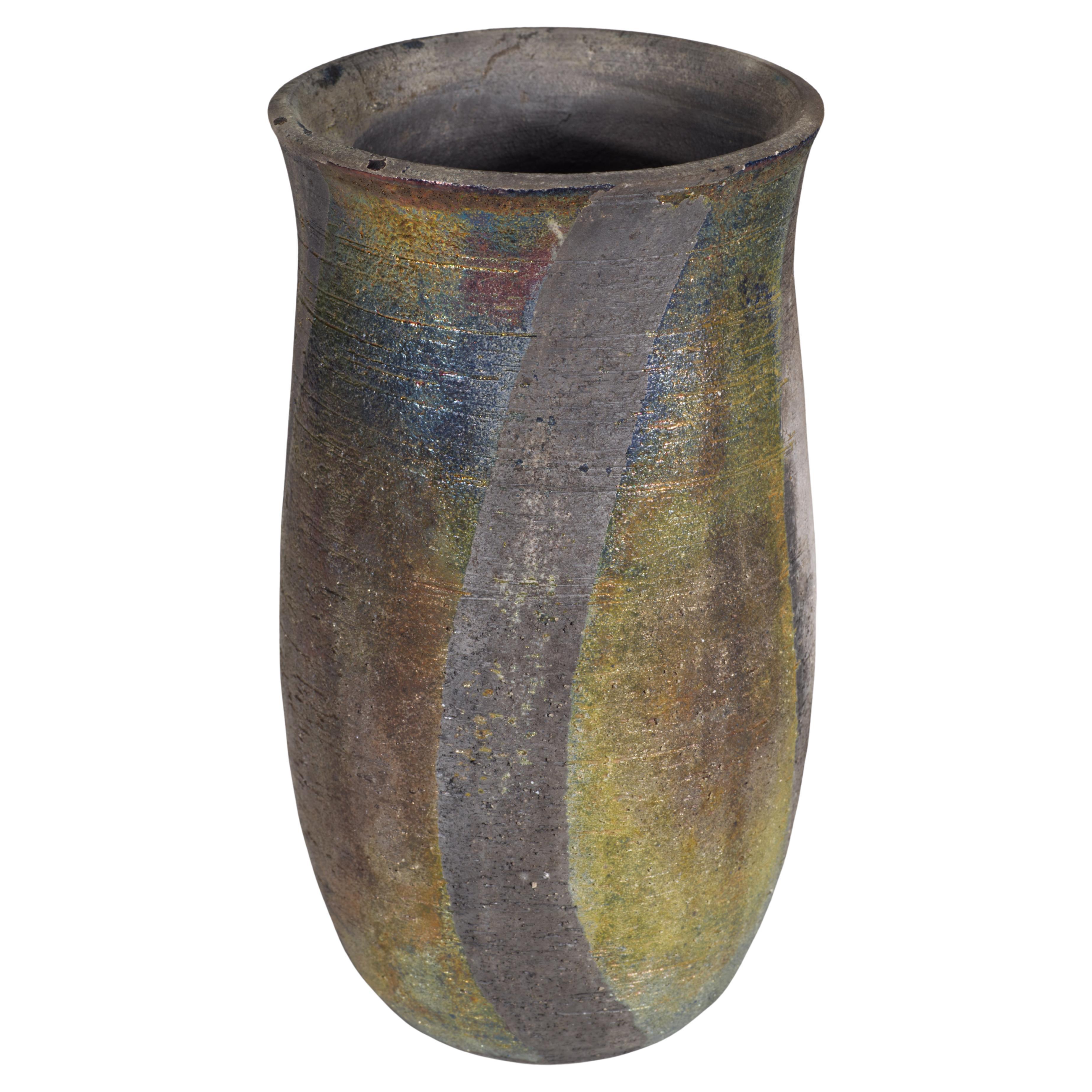 Vintage Raku Vase, Signed, American Art Studio Pottery