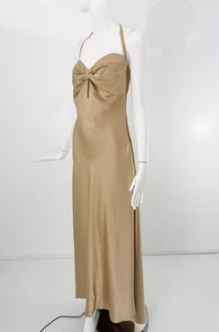 Vintage Ralph Lauren 1990s Champagne Gold Silk Satin Bias Cut Halter Neck Gown 4