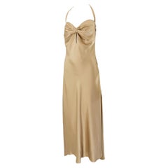 Vintage Ralph Lauren 1990s Champagne Gold Silk Satin Bias Cut Halter Neck Gown 4
