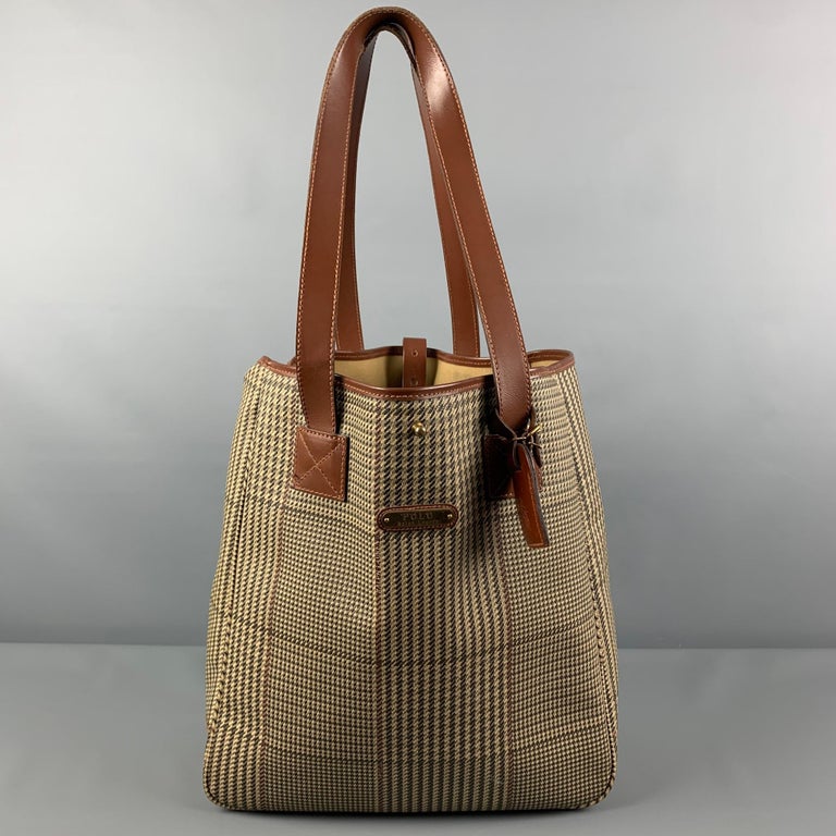 Lauren Ralph Lauren Vintage Tan Brown Houndstooth Plaid Large Purse  Shoulder Bag