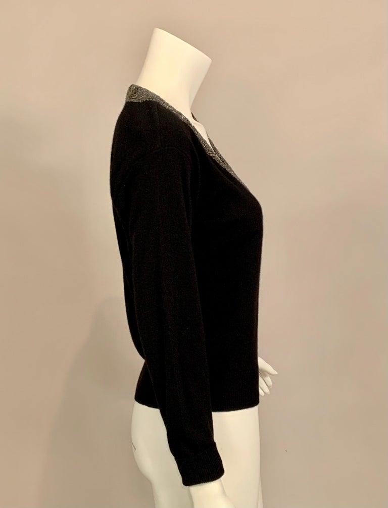 Vintage Ralph Lauren Black Cashmere Sweater with a Beaded V Neckline at ...