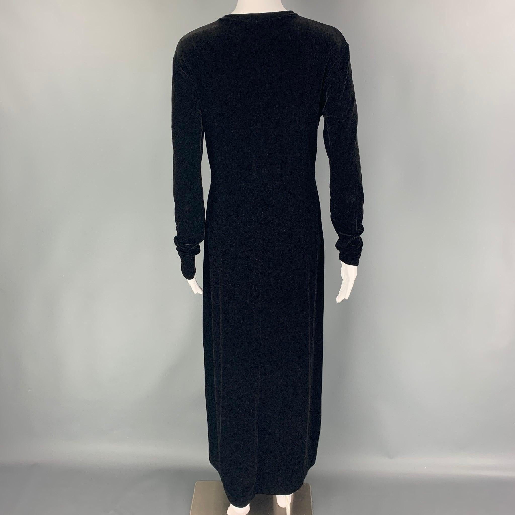 Vintage RALPH LAUREN Blue Label Size M Black Polyester Long Sleeve Long Dress In Good Condition For Sale In San Francisco, CA