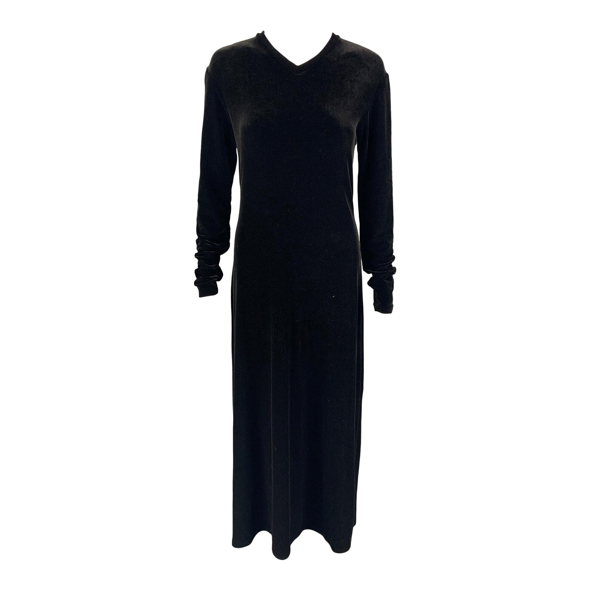Vintage Ralph Lauren Black Label Taglia M Vestito lungo a maniche lunghe in poliestere nero