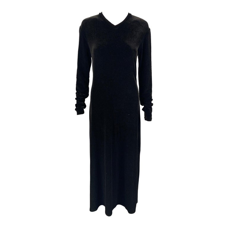 Vintage RALPH LAUREN Blue Label Size M Black Polyester Long Sleeve Long  Dress at 1stDibs