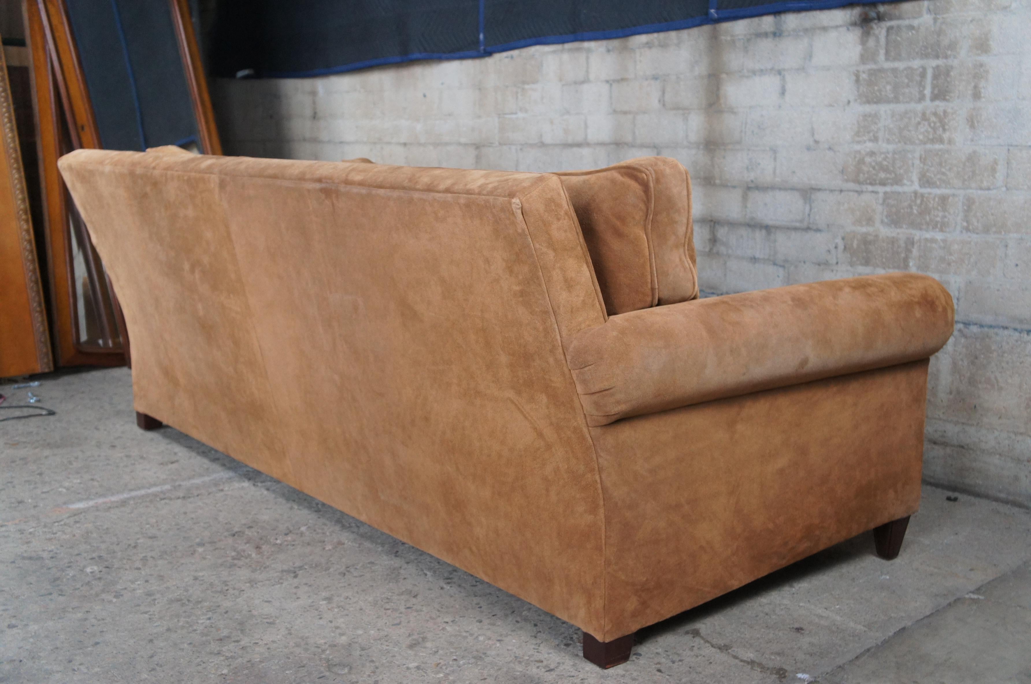 Vintage Ralph Lauren Brown Suede Rolled Arm Down Filled Nailhead Sofa Couch 3
