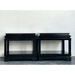 Vintage Ralph Lauren Chinoiserie Black Lacquered Side Tables - A Pair
