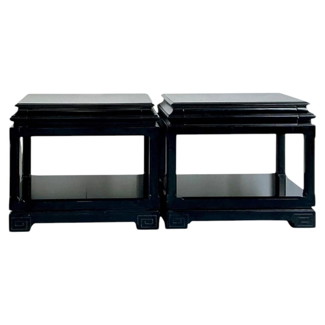 Vintage Ralph Lauren Chinoiserie Black Lacquered Side Tables - A Pair