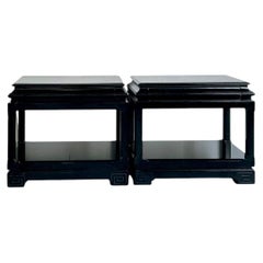 Vintage Ralph Lauren Chinoiserie Black Lacquered Side Tables - A Pair