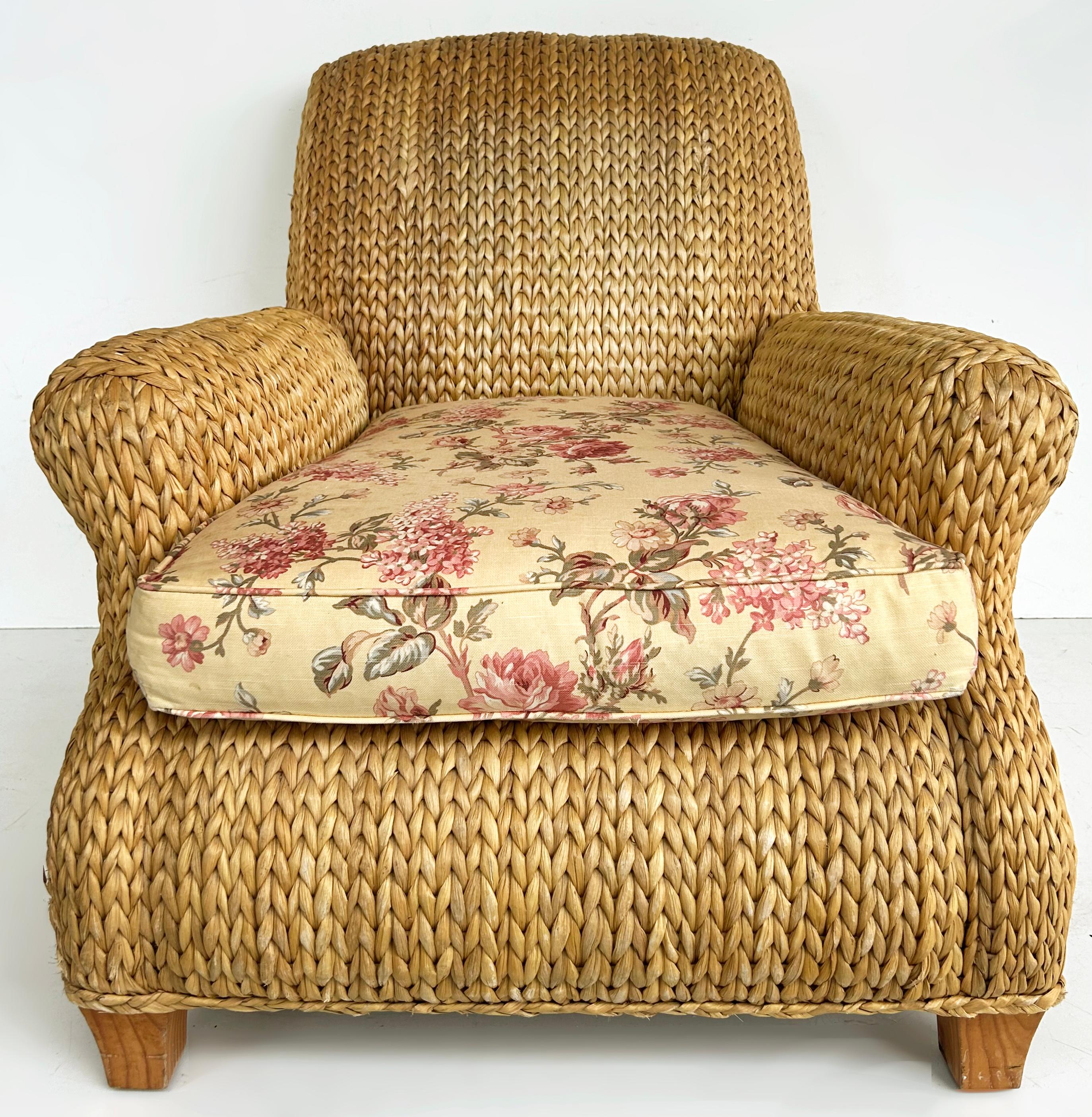 Pareja de sillones Vintage Ralph Lauren Coastal Woven Seagrass Club Chairs Moderno orgánico en venta