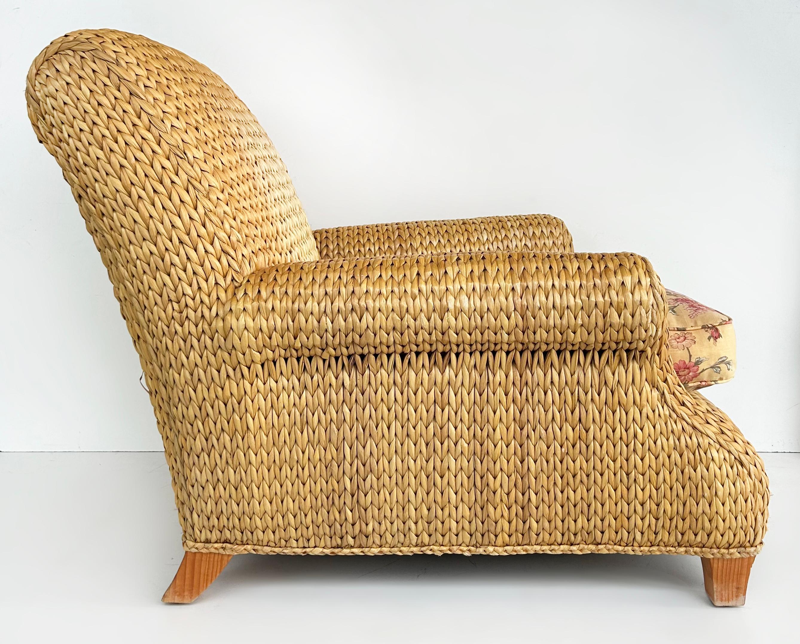 Pareja de sillones Vintage Ralph Lauren Coastal Woven Seagrass Club Chairs Tejido en venta