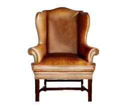 Vintage Ralph Lauren Cognac Leather Wingback Armchair, 1970s, Mahogany, Saddle