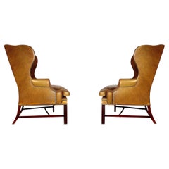 Vintage Ralph Lauren Cognac Leather Wingback Armchair, 1970s, Mahogany, Saddle