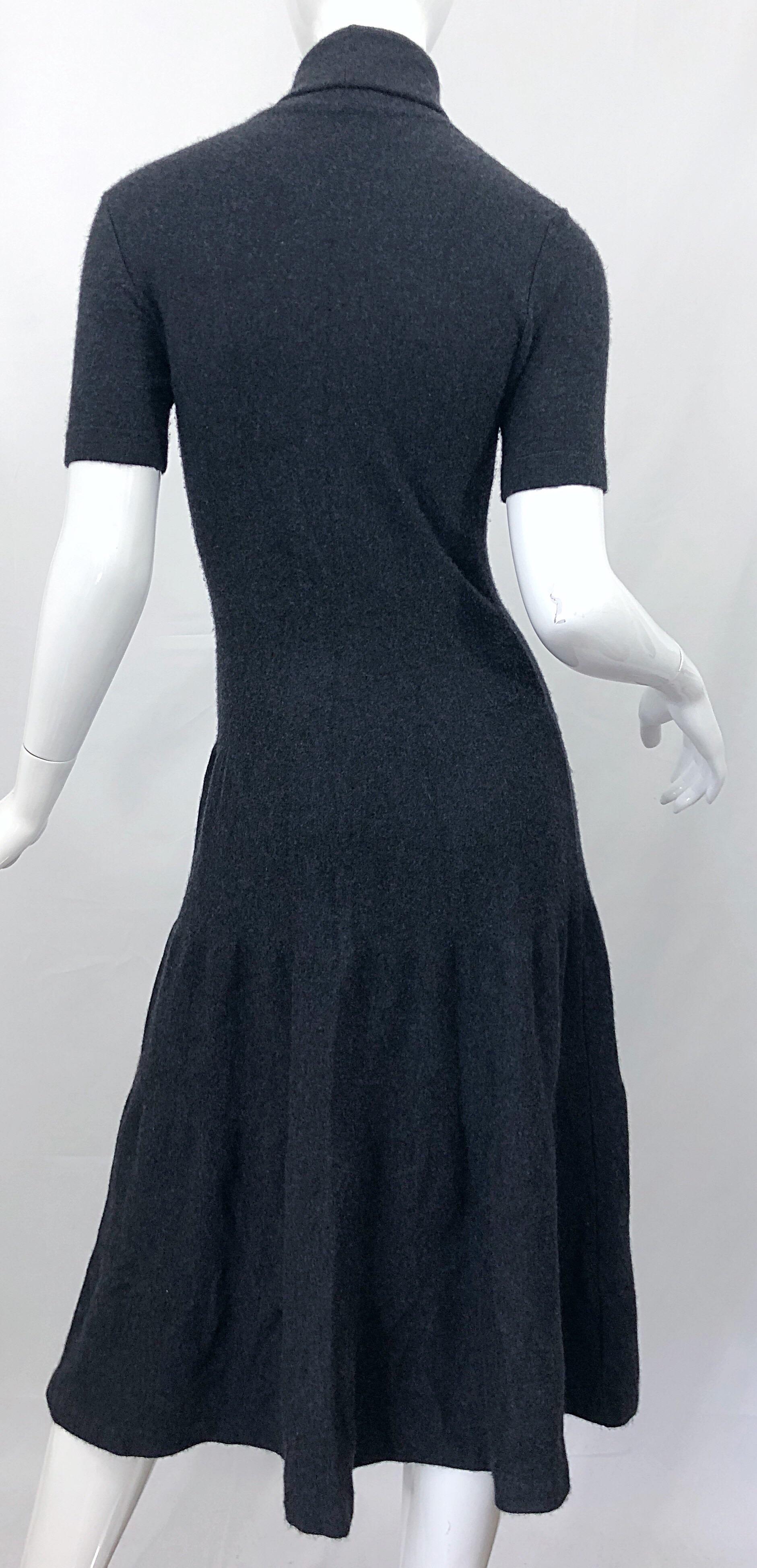 Vintage Ralph Lauren Collection Purple Label Cashmere Gray Short Sleeve Dress For Sale 4