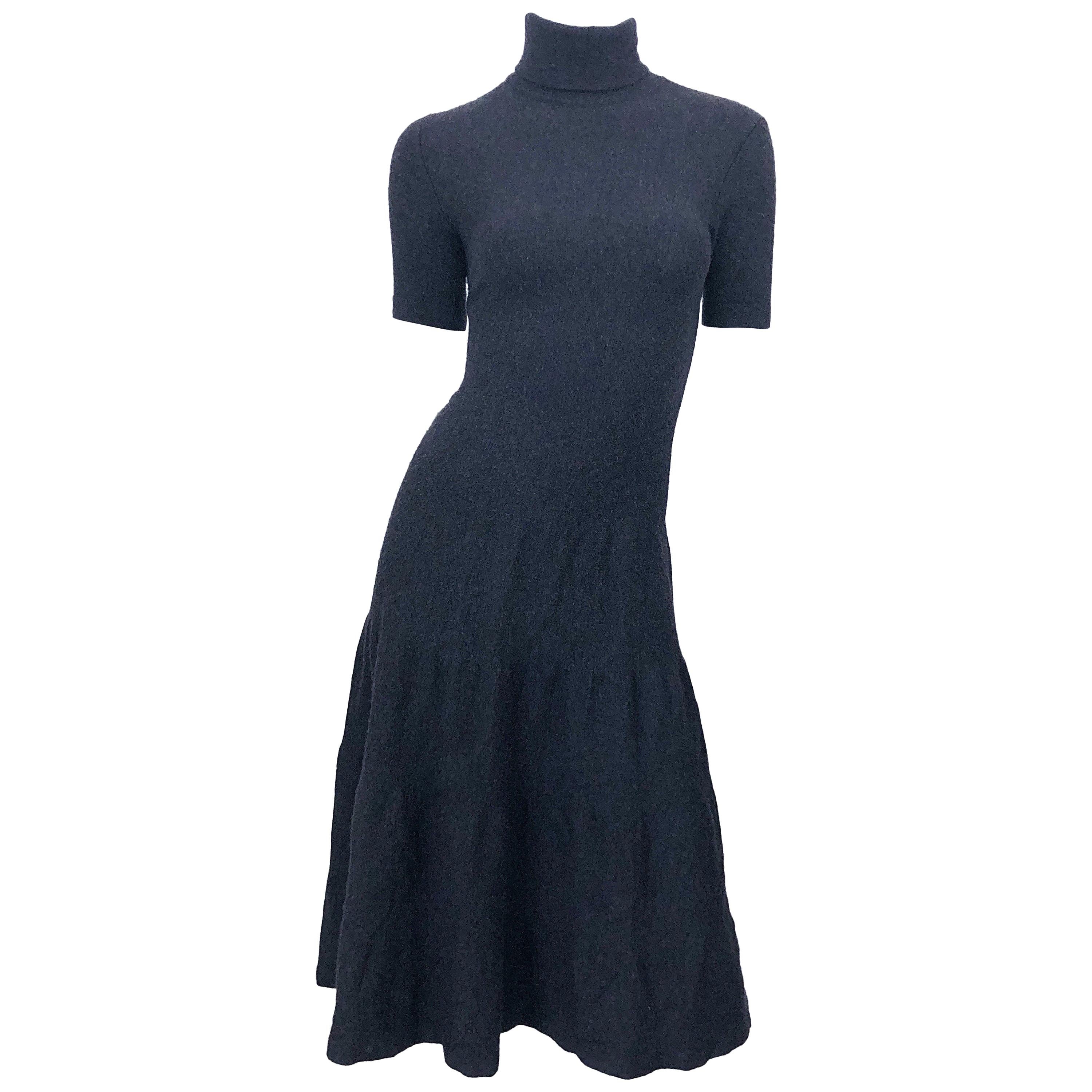 Vintage Ralph Lauren Collection Purple Label Cashmere Gray Short Sleeve Dress For Sale
