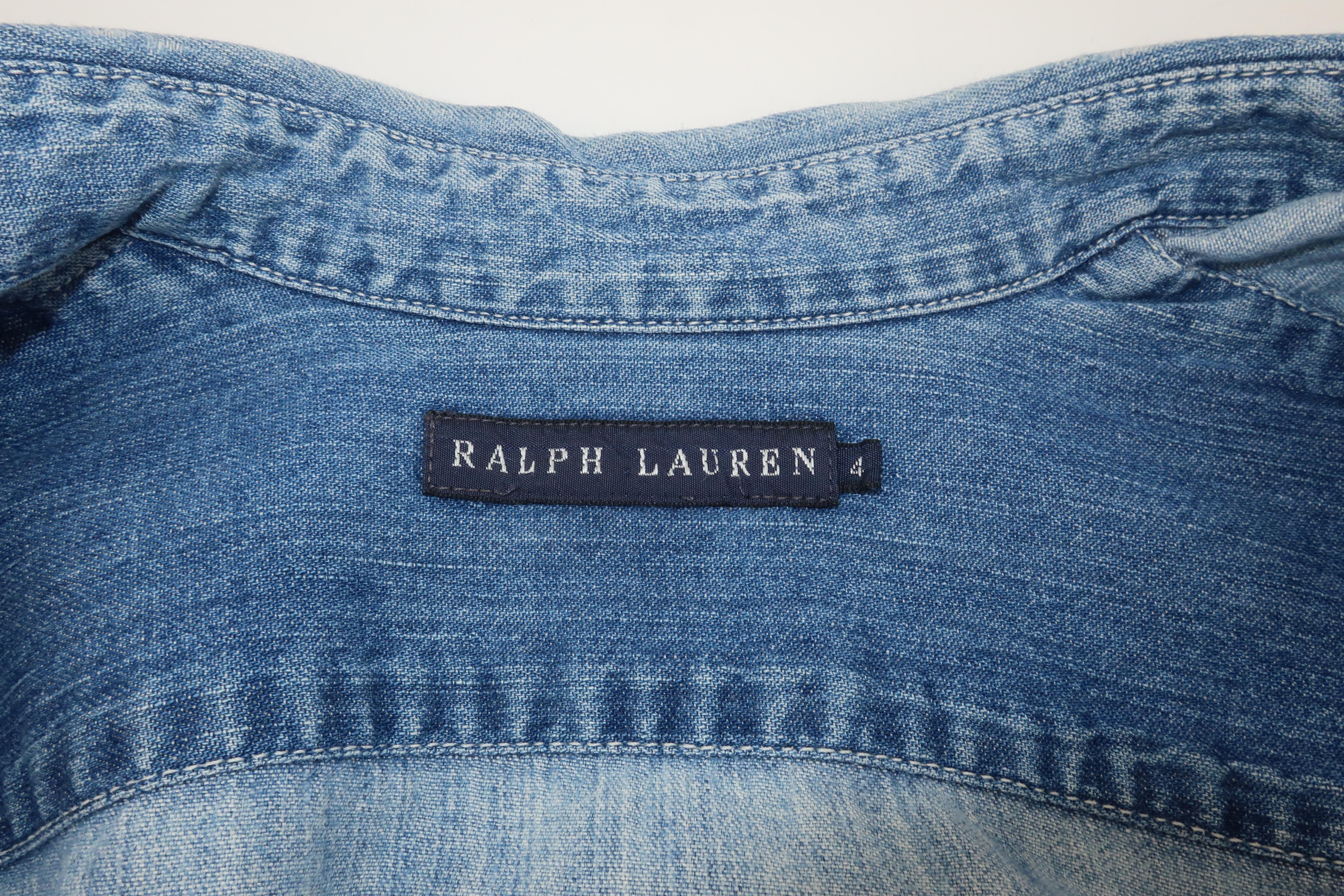 Vintage Ralph Lauren Distressed Denim Gerafftes Hemd 6