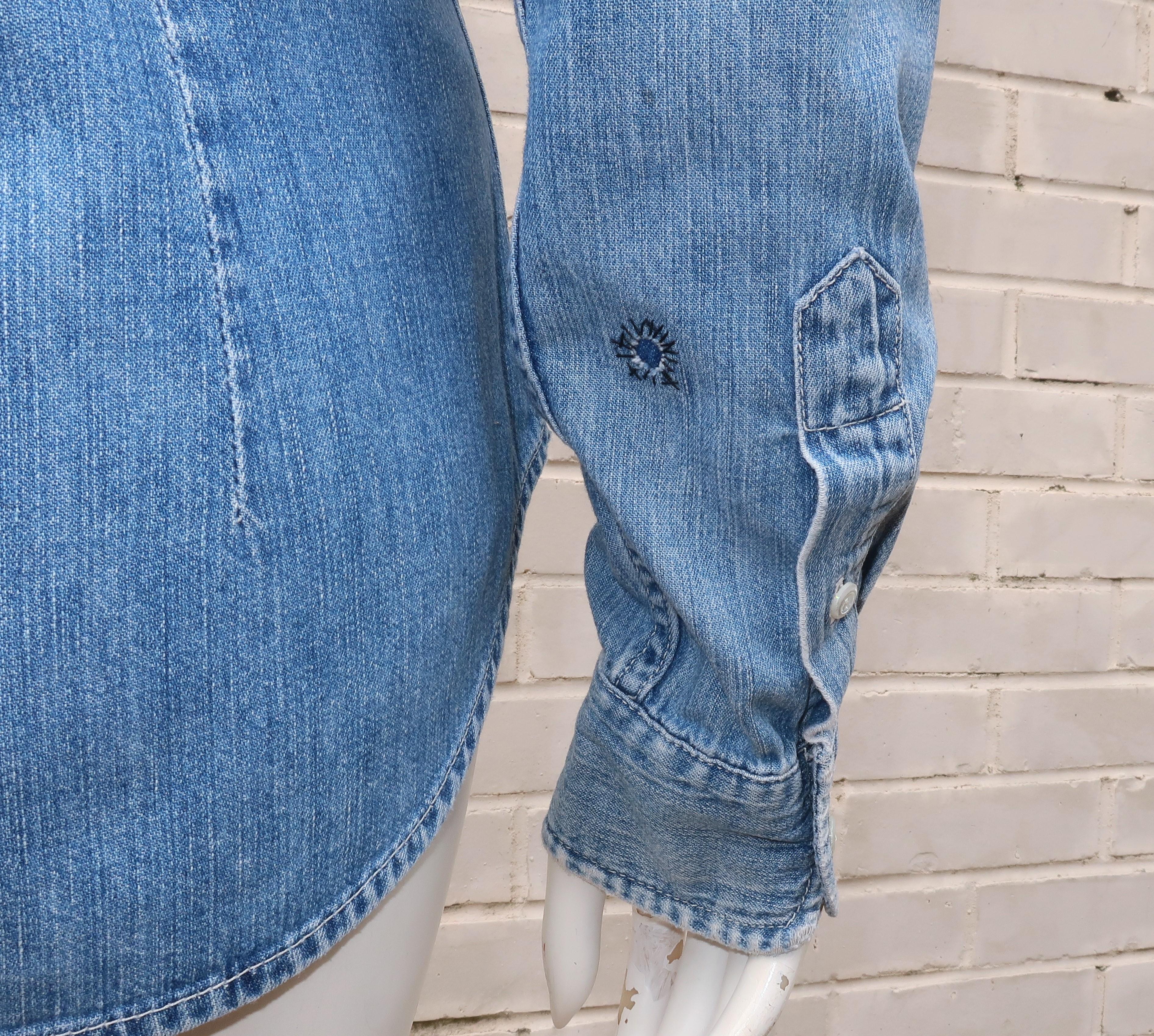 Vintage Ralph Lauren Distressed Denim Gerafftes Hemd 4