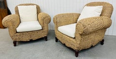 Vintage Ralph Lauren French Sisal Style Arm Chairs - Set of 2