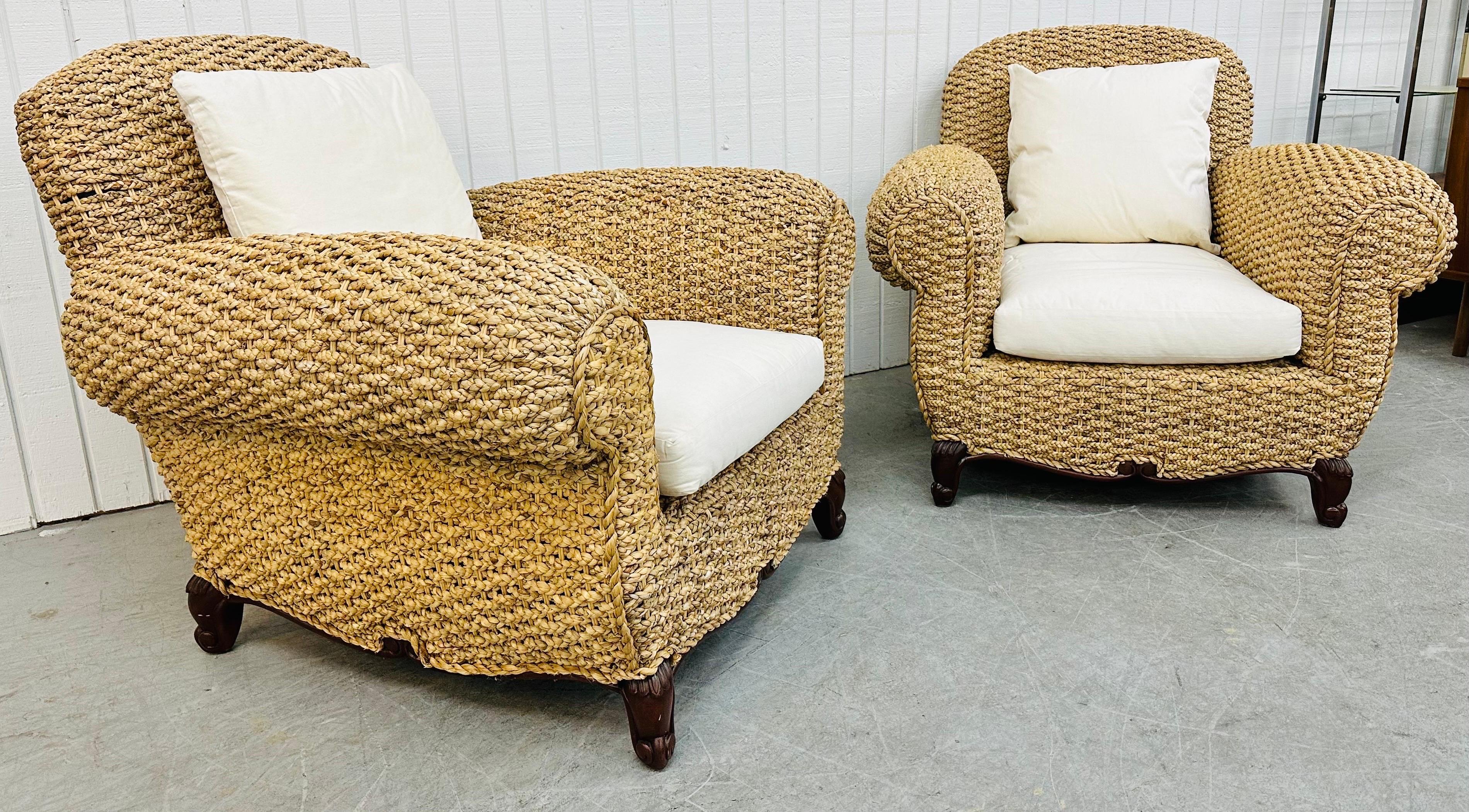 French Provincial Vintage Ralph Lauren French Sisal Style Arm Chairs - Set of 2