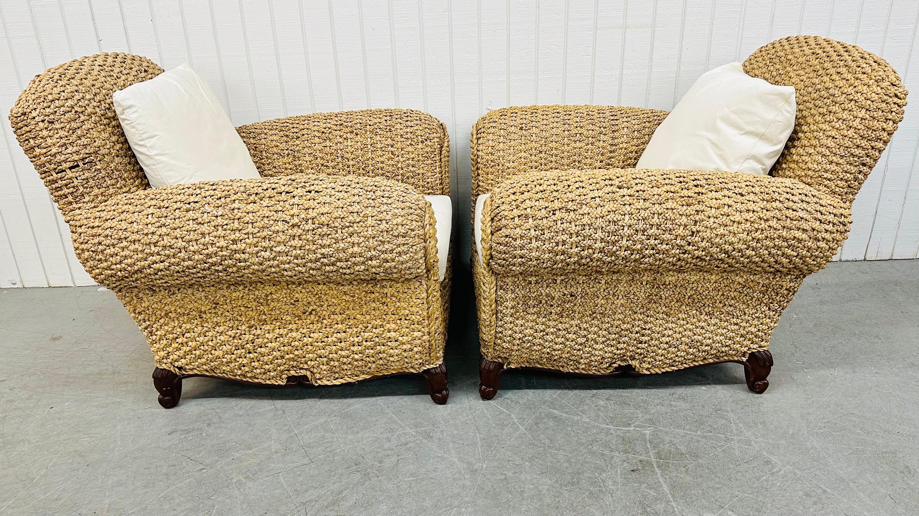 Vintage Ralph Lauren French Sisal Style Arm Chairs - Set of 2 In Good Condition In Clarksboro, NJ