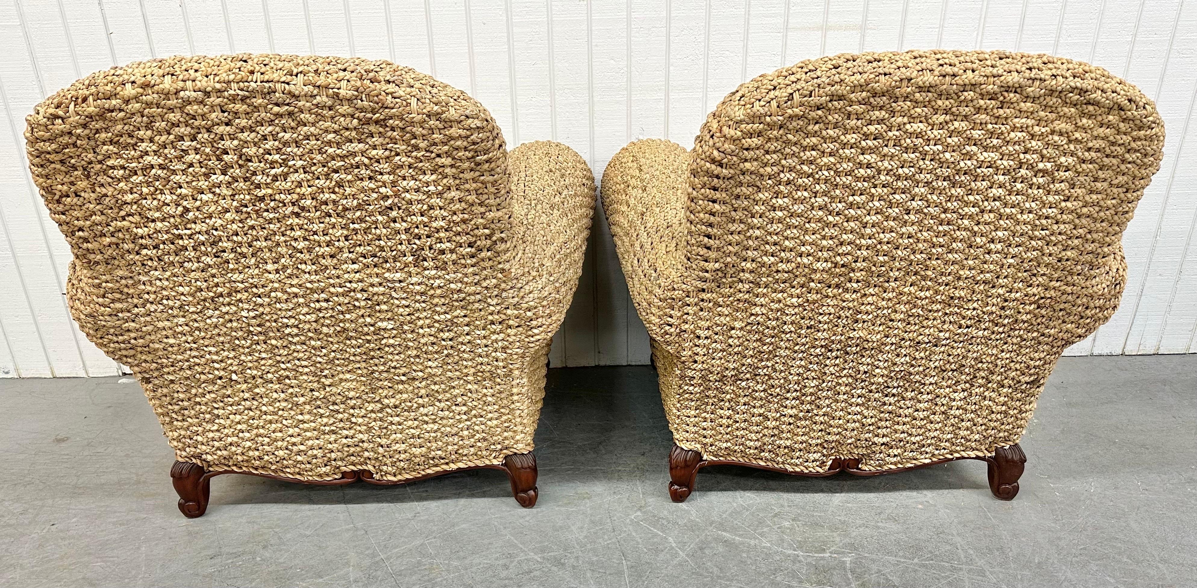 20th Century Vintage Ralph Lauren French Sisal Style Arm Chairs - Set of 2