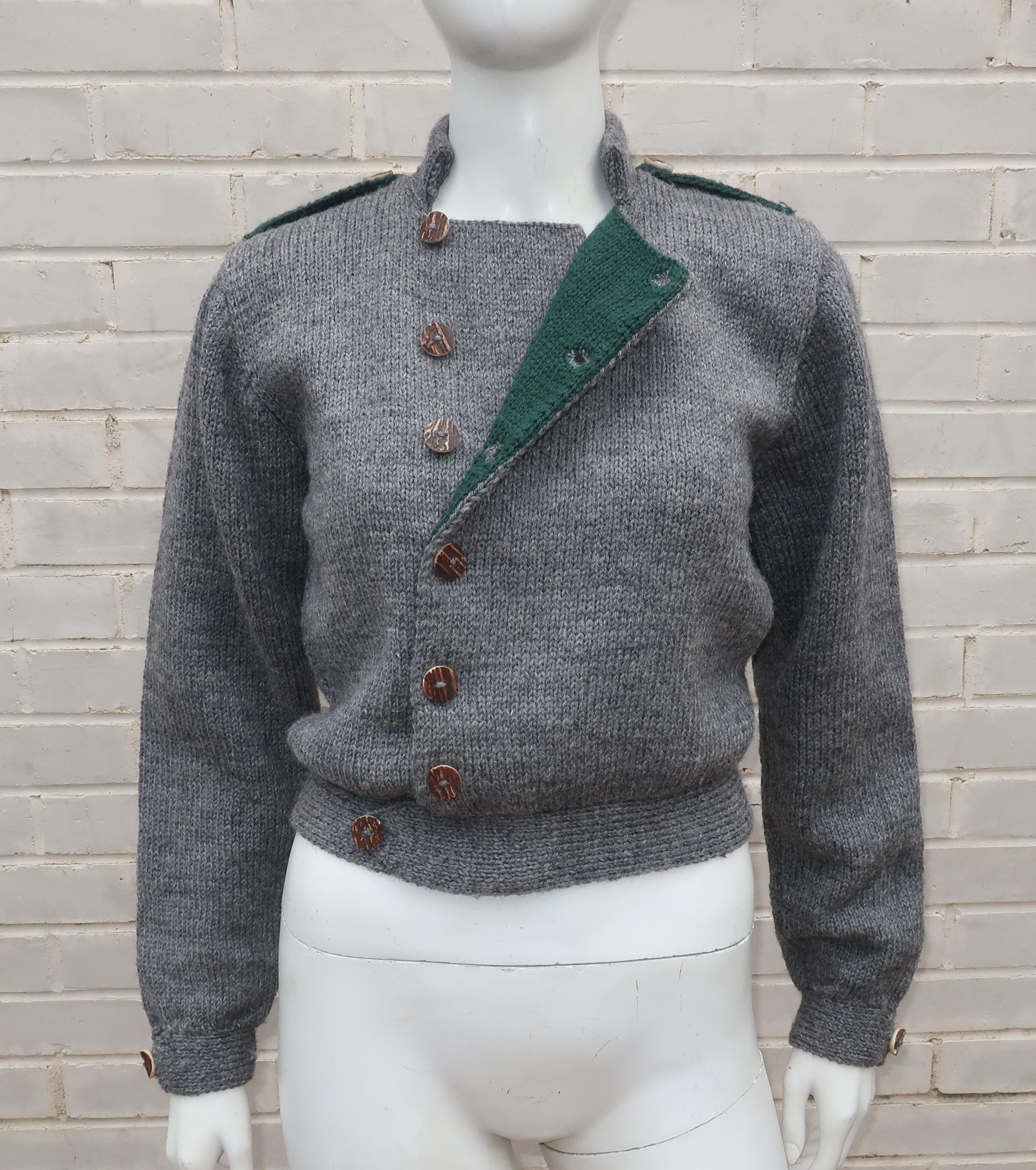Vintage Ralph Lauren Hand Knitted Gray Wool Sweater Jacket 3