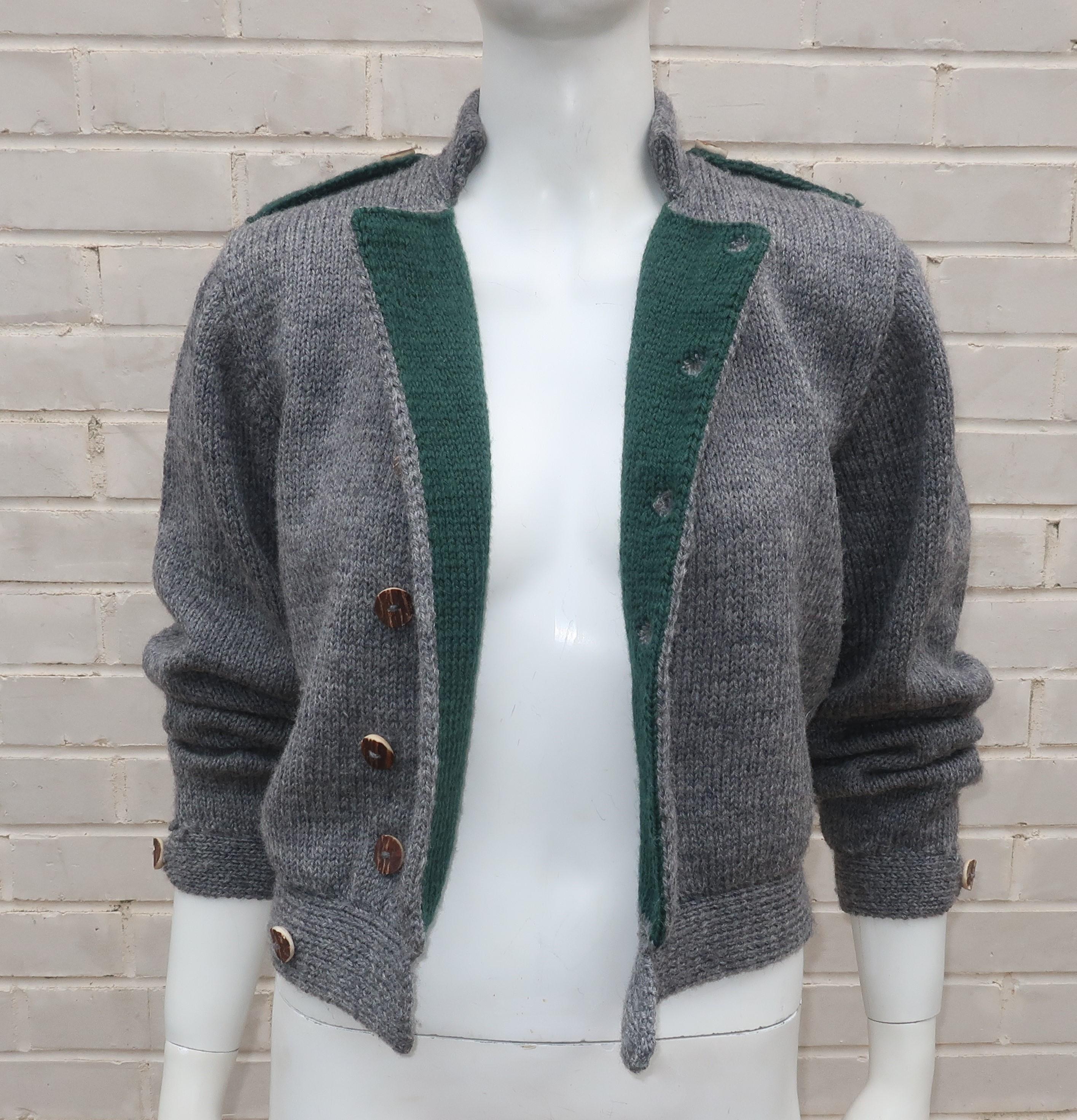 Vintage Ralph Lauren Hand Knitted Gray Wool Sweater Jacket 4