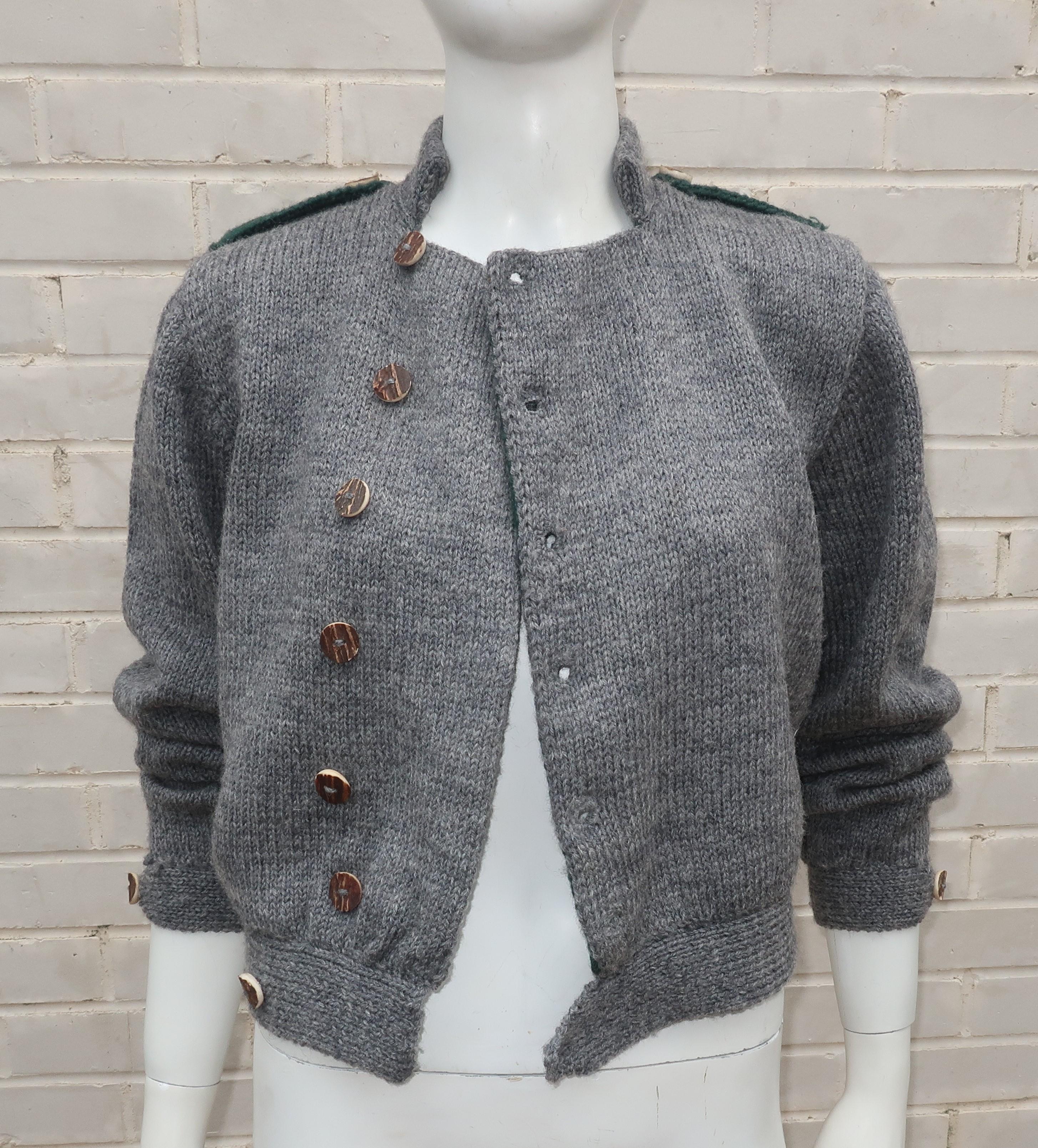 Vintage Ralph Lauren Hand Knitted Gray Wool Sweater Jacket 5