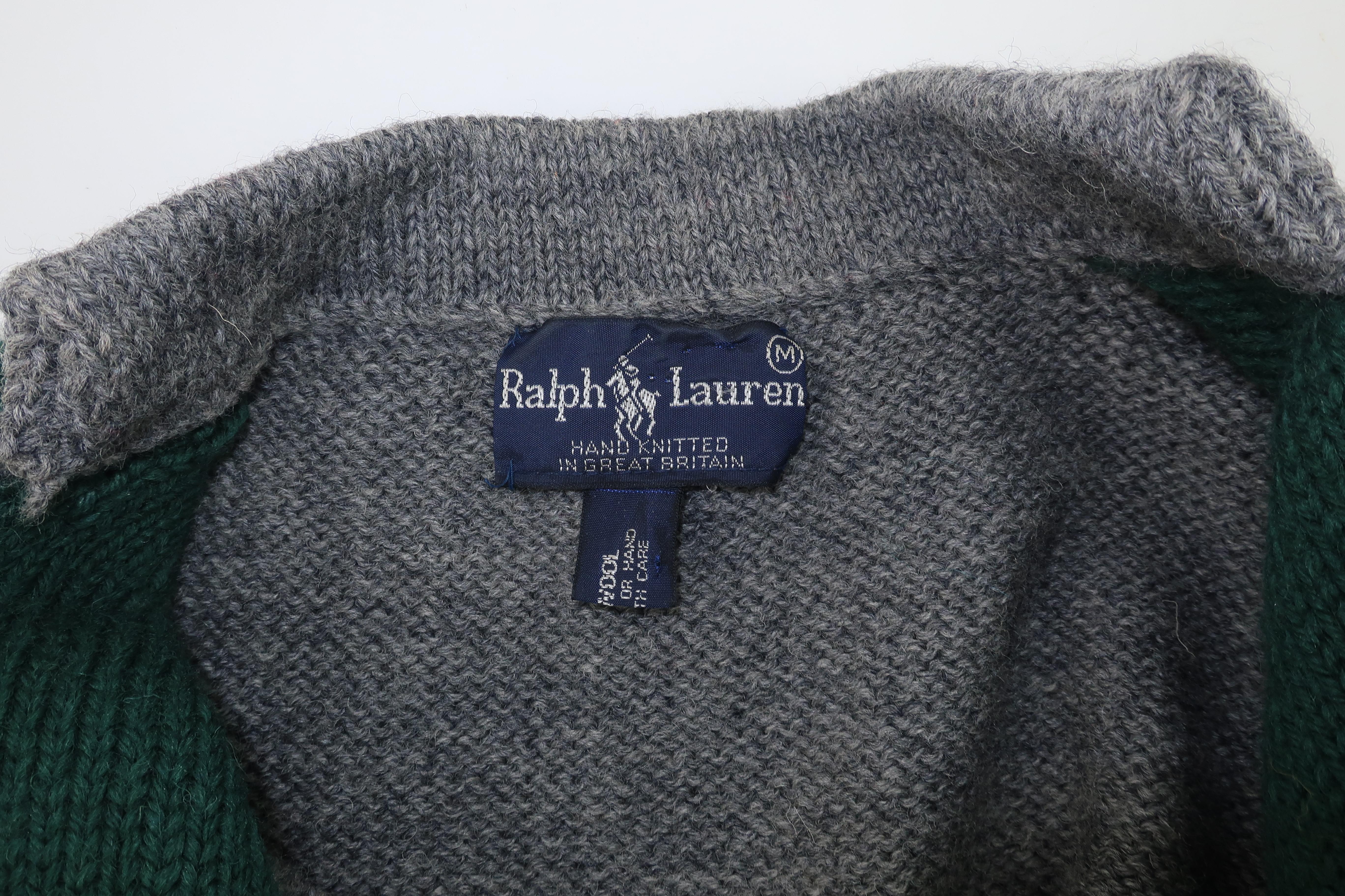 Vintage Ralph Lauren Hand Knitted Gray Wool Sweater Jacket 6