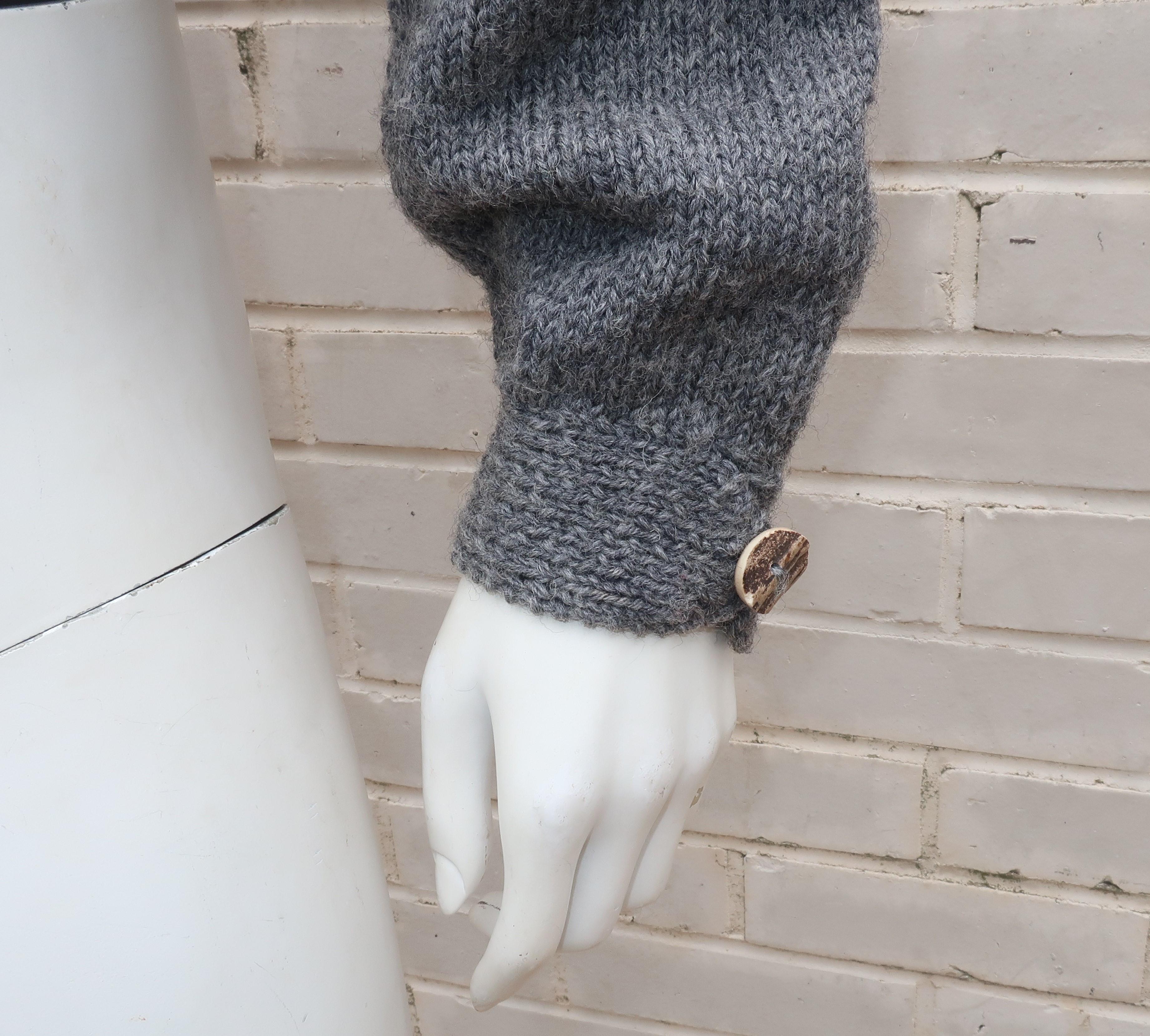 Vintage Ralph Lauren Hand Knitted Gray Wool Sweater Jacket In Good Condition In Atlanta, GA