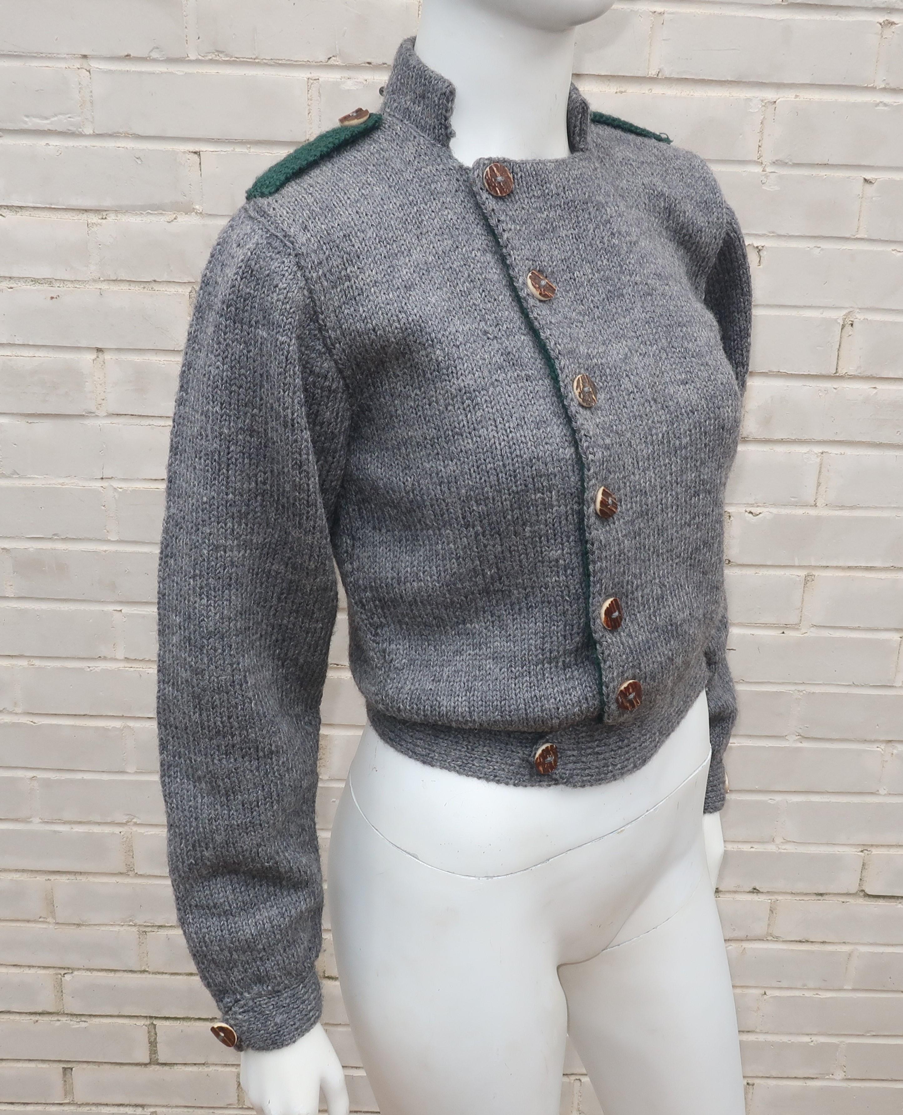 Women's Vintage Ralph Lauren Hand Knitted Gray Wool Sweater Jacket