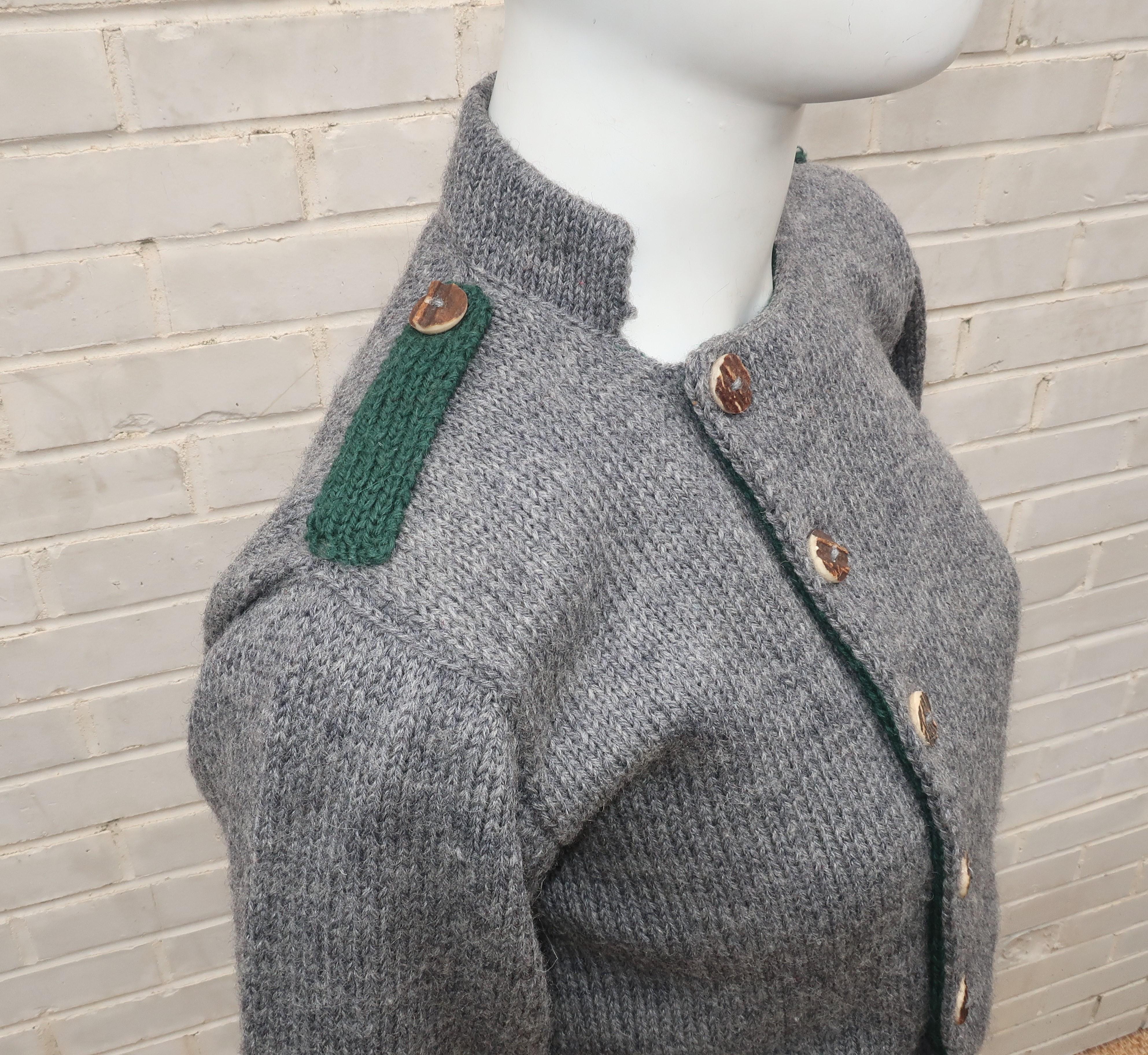Vintage Ralph Lauren Hand Knitted Gray Wool Sweater Jacket 1