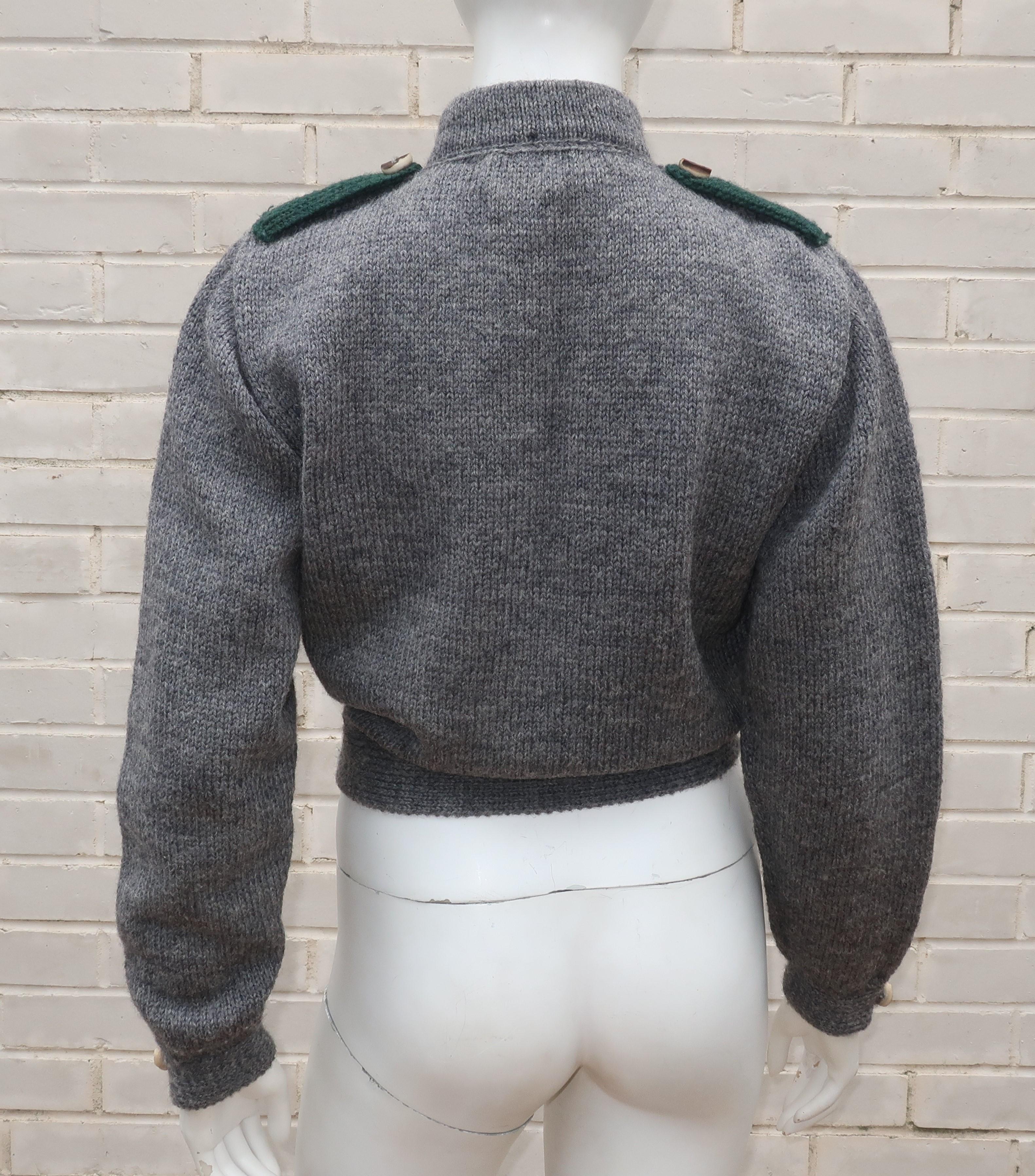 Vintage Ralph Lauren Hand Knitted Gray Wool Sweater Jacket 2