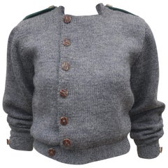 Retro Ralph Lauren Hand Knitted Gray Wool Sweater Jacket