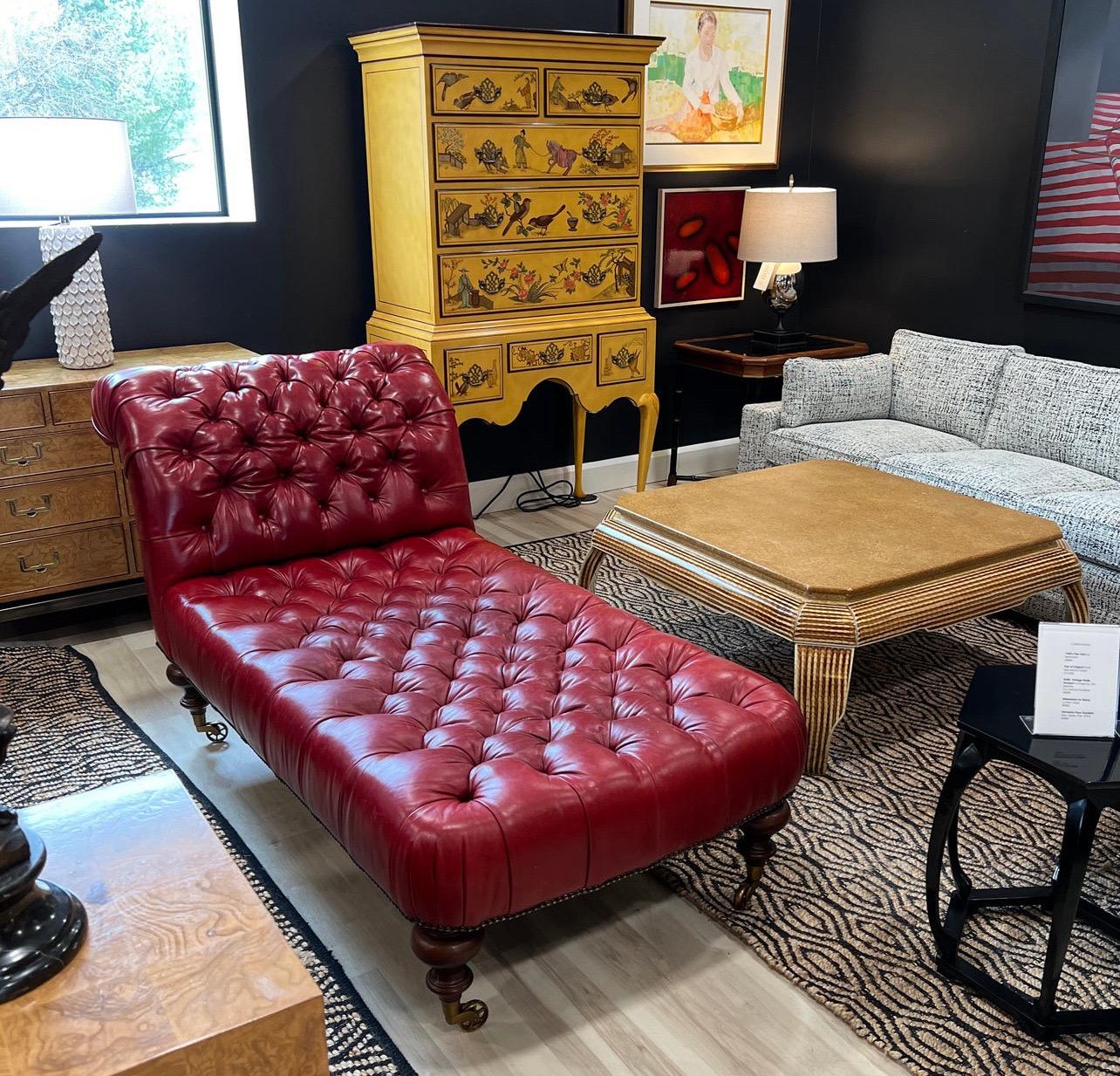 Vintage Ralph Lauren Home Tufted Leather Chaise For Sale 14