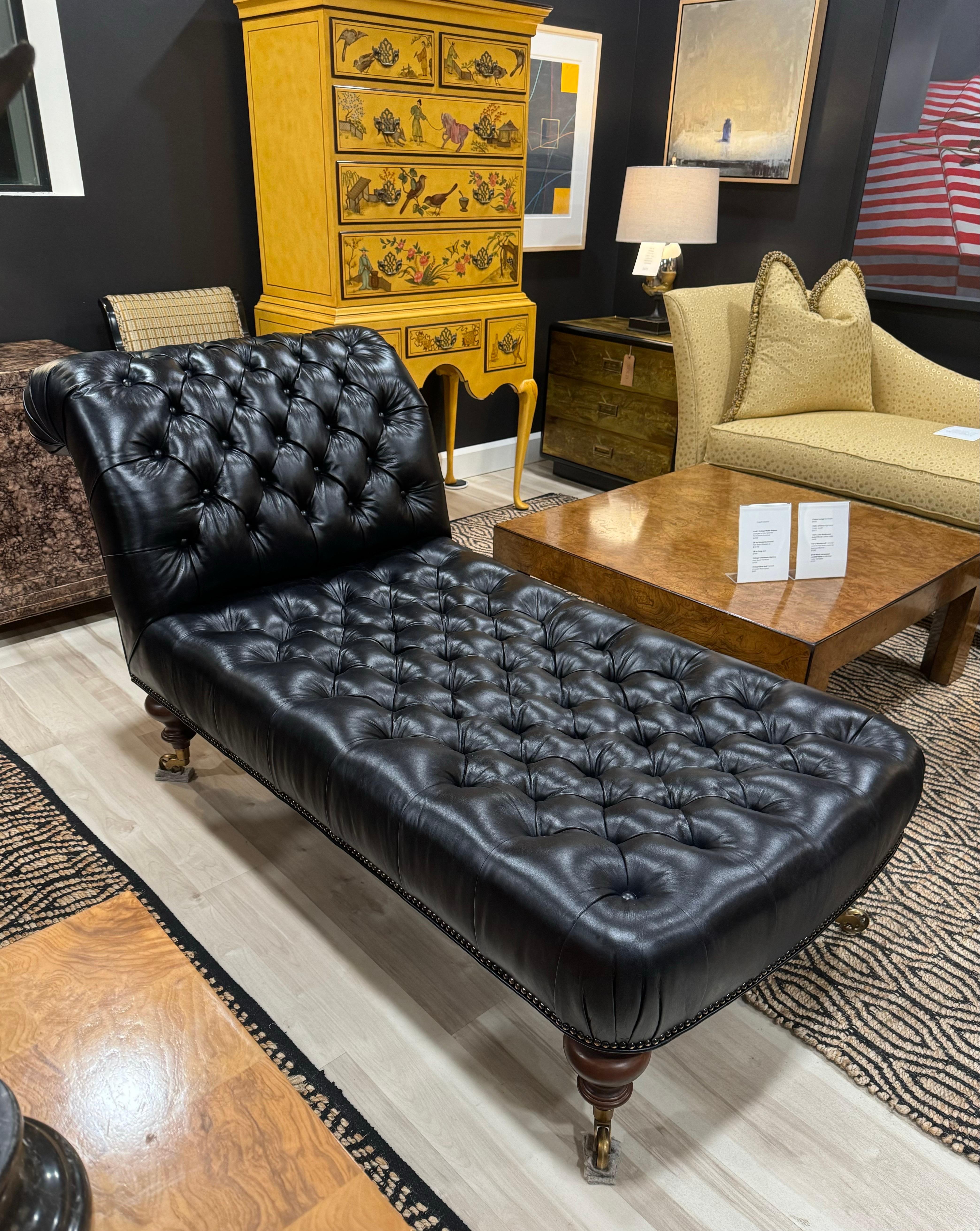 Vintage Ralph Lauren Home Tufted Leather Chaise For Sale 3