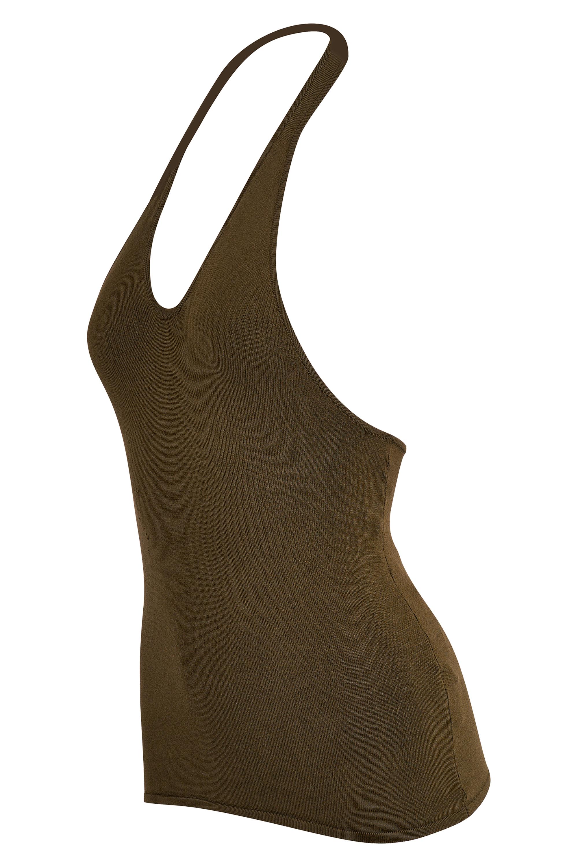 Top vintage Ralph Lauren Khaki & Greene con scollo a mezzaluna. È di colore verde oliva scuro e presenta uno stile a collo alto. In ottime condizioni vintage (segni di usura nella parte anteriore visibili nella foto). 

Marchio: Ralph Lauren
Taglia: