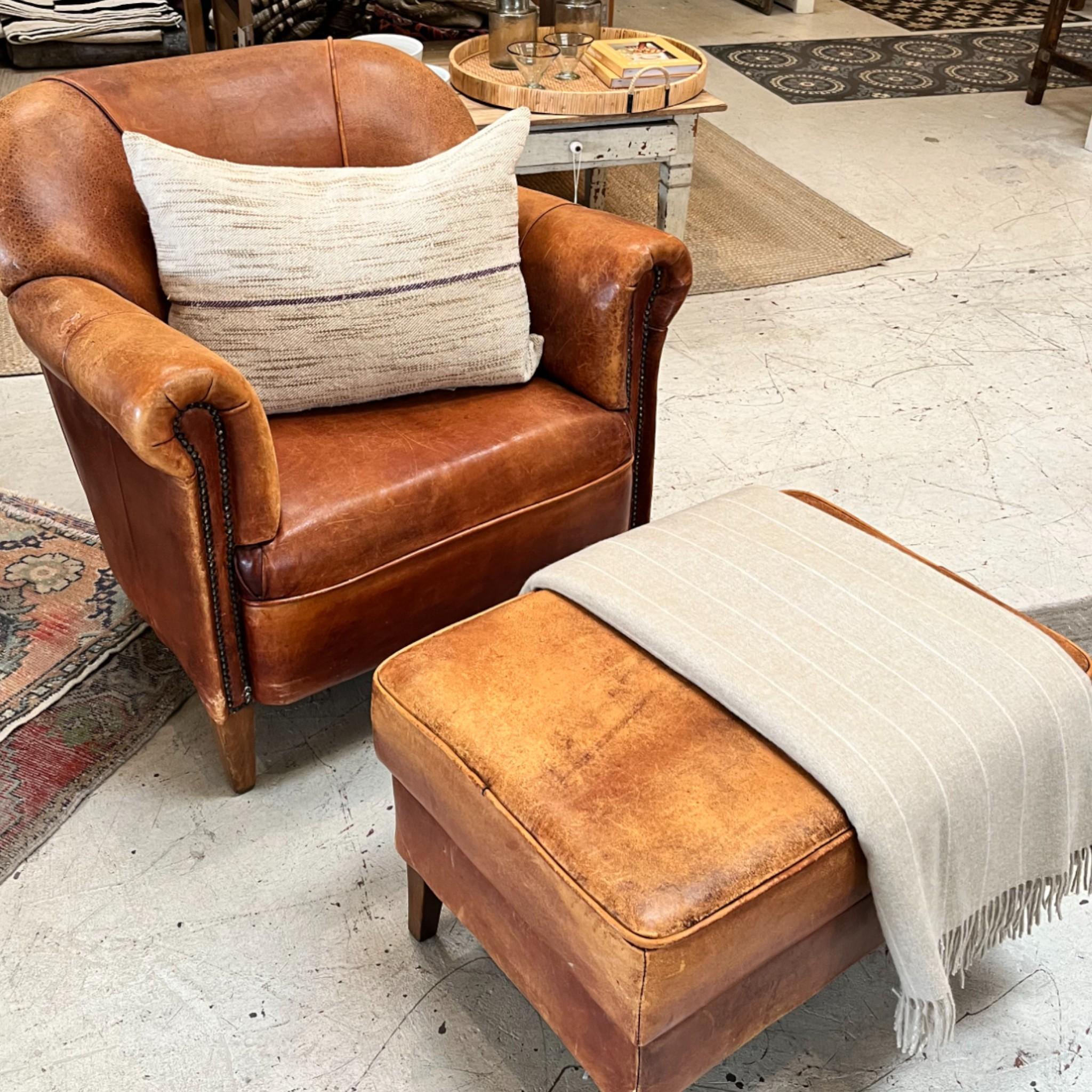 Vintage Ralph Lauren Leder Sessel mit Ottomane im Angebot 1