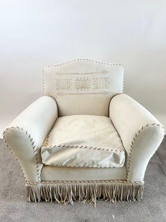 Vintage Ralph Lauren Leather Club Chair, Hand-Painted Arrowhead & Fringe, 1980's