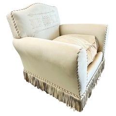 Vintage Ralph Lauren Leather Club Chair, Hand-Painted Arrowhead & Fringe, 1980's