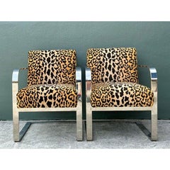 Vintage Ralph Lauren Leopard Velvet Chrome Chair - A Pair