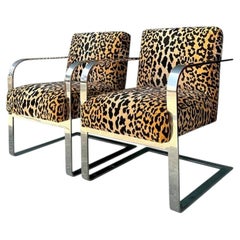Vintage Ralph Lauren Leopard Velvet Chrome Chair - A Pair