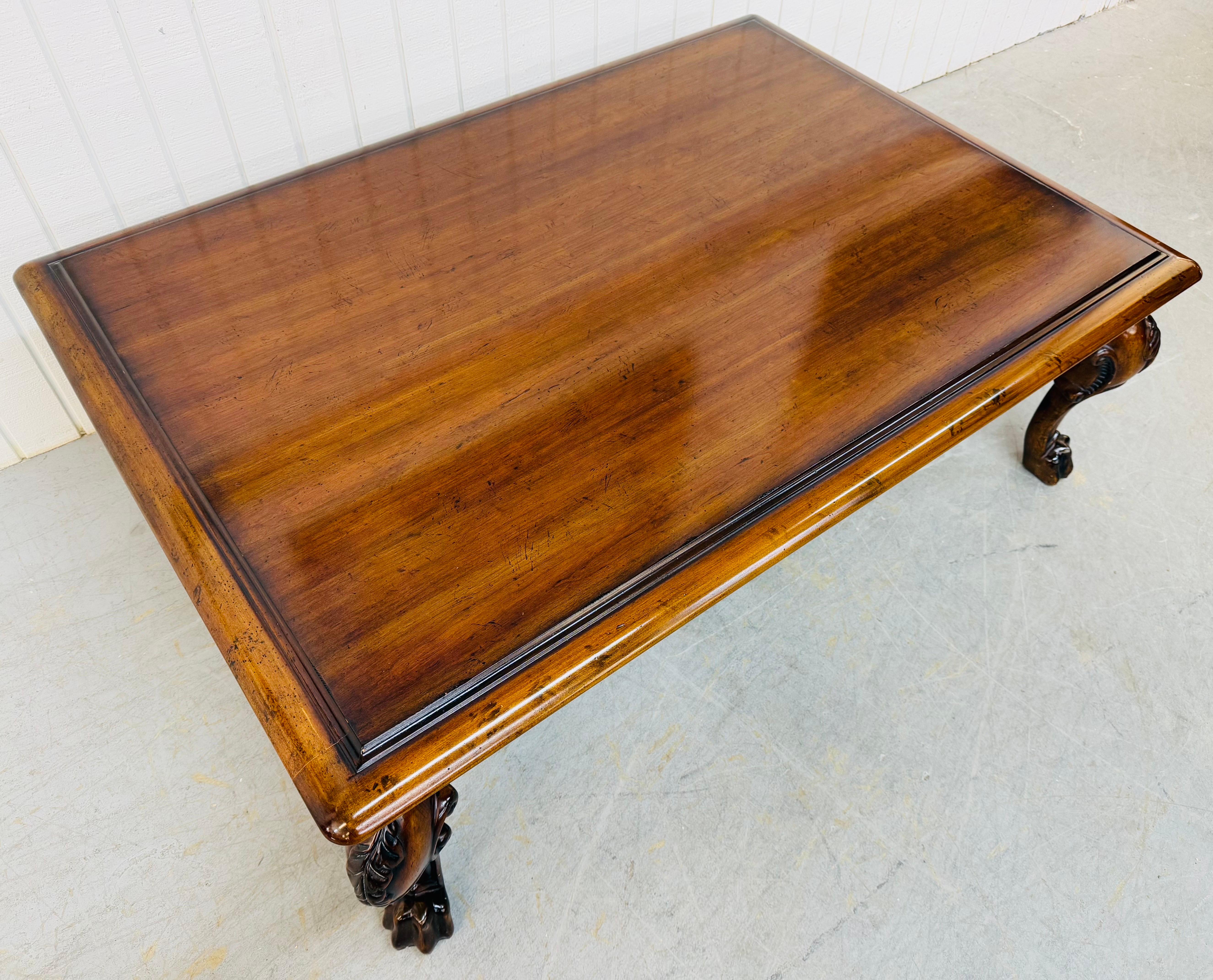 This listing is for a Vintage Ralph Lauren Mahogany Clawfoot Coffee Table. Featuring a large rectangular top, ball and clawfoot design, and beautiful mahogany finish. This is an exceptional combination of quality and traditional design!